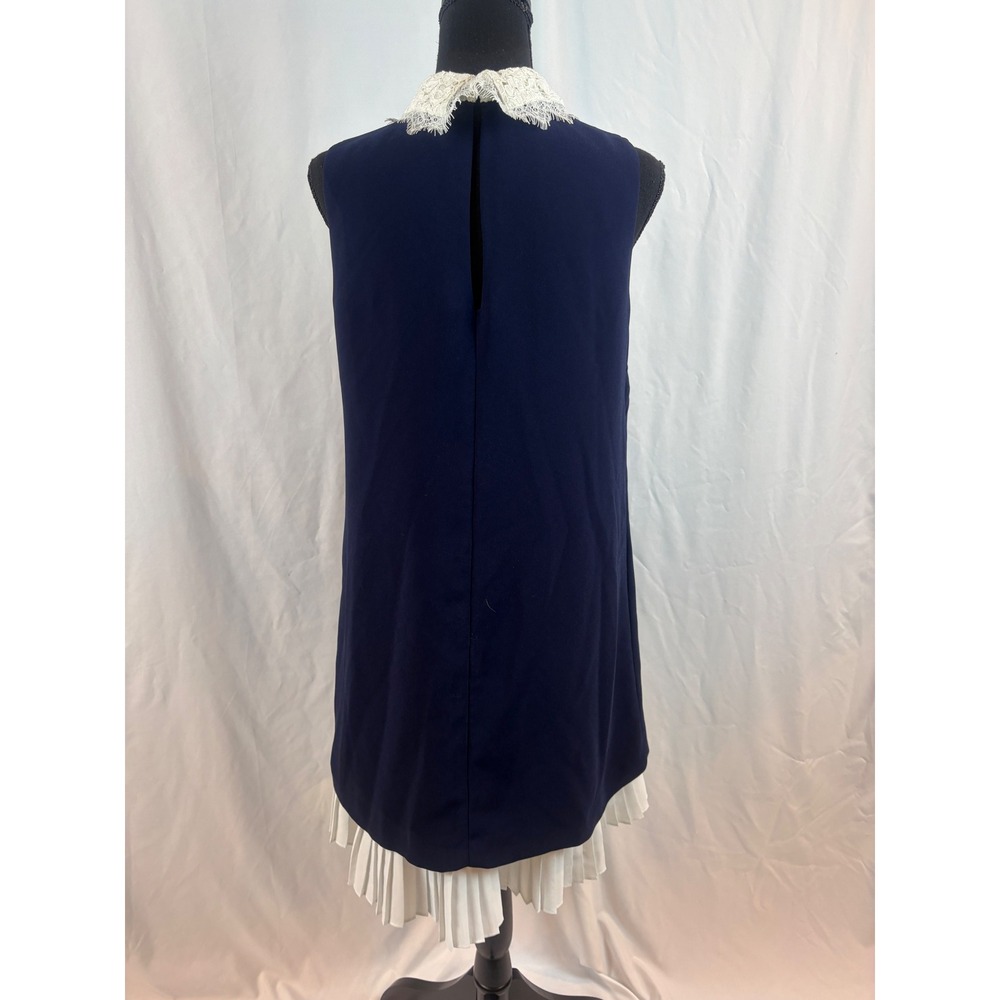Nanette Lepore Navy Blue Shift Dress Lace Collar Pleated Hem Sleeveless Size 6 - Picture 9 of 14
